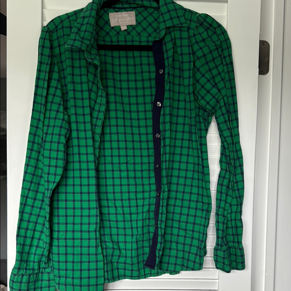 Banana Republic Green and Navy Checkered Shirt